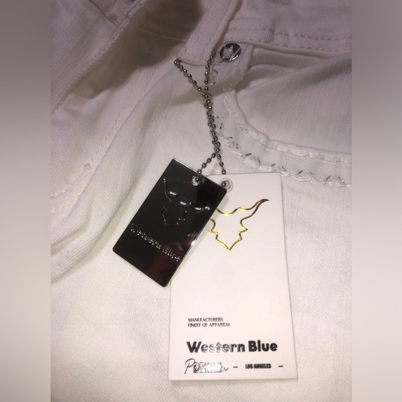 Western Blue Denim White Bootcut Jeans Size 7 33 W/Bull Tag And Horseshoe Charm - Picture 8 of 11